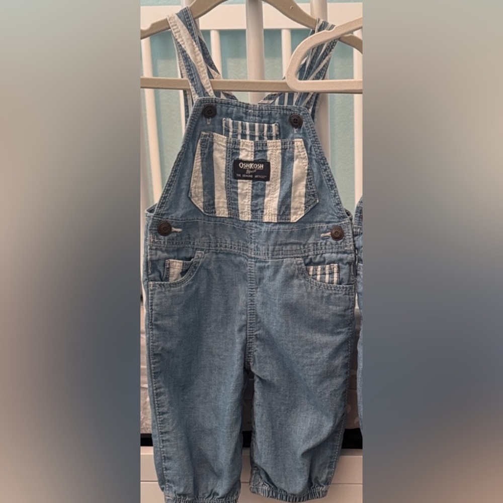 OshKosh B'gosh Denim Overalls with White Stripes